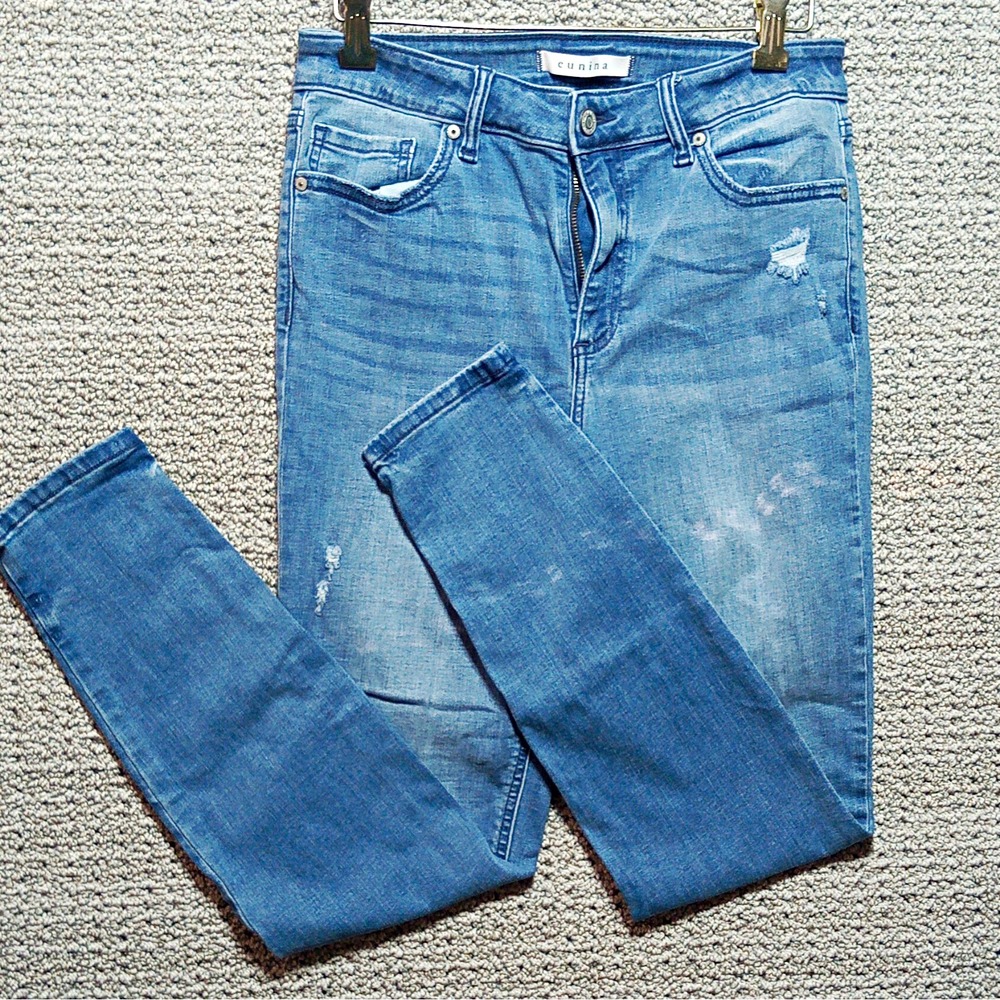 Eunina Women's Blue Light Wash Mid Rise Skinny Ankle Stretch Denim Jeans #Ione